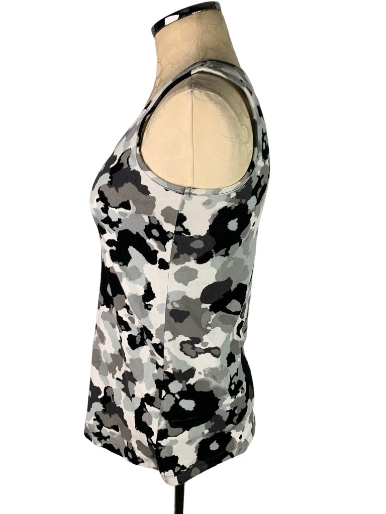 XXS D&Co Women's Abstract Print Fitted Knit Tank Top Sleeveless White Gray