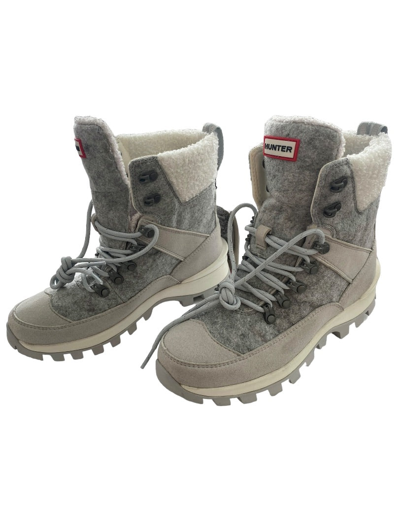 7 M Hunter Womens Insulated Glitter Silver Grey Winter Commando Boots Shoes Water Resistant