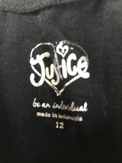 12 Justice Gir's Black Tshirt Heart Flowers Tie Sides Boho Look