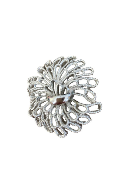 Trifari Silvertone Domed Flower Brooch