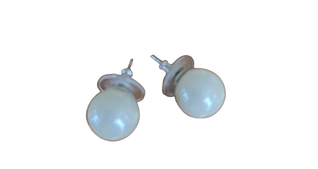 Faux Pearl Stud Post Pierced Earrings White 14mm