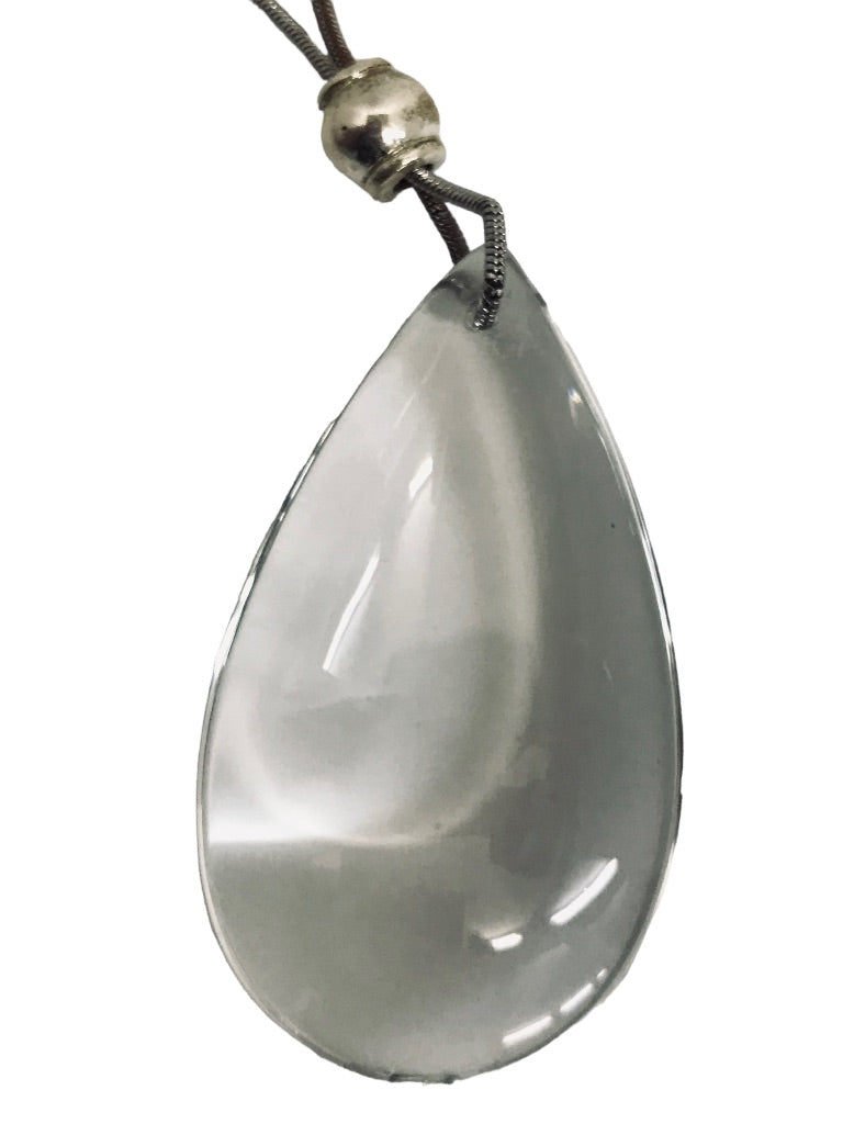 Chico's Silvertone 36-40" Necklace Clear Acrylic Teardrop Pendant 2 1/4"