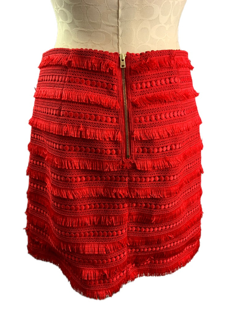 2 J.Crew Red Fringed Fringy Skirt Lined Style#G1719