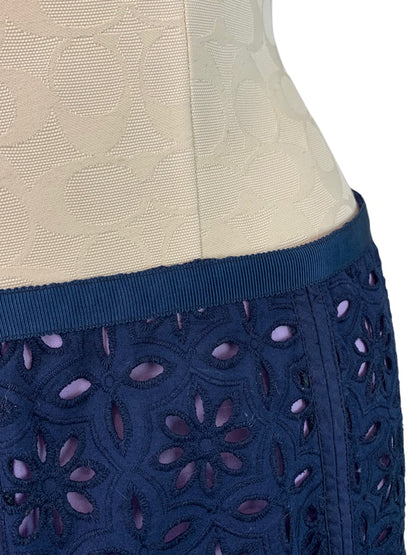 6 Robert Graham Navy Blue Eyelet "Caterina" Pencil Skirt Lavender Lined