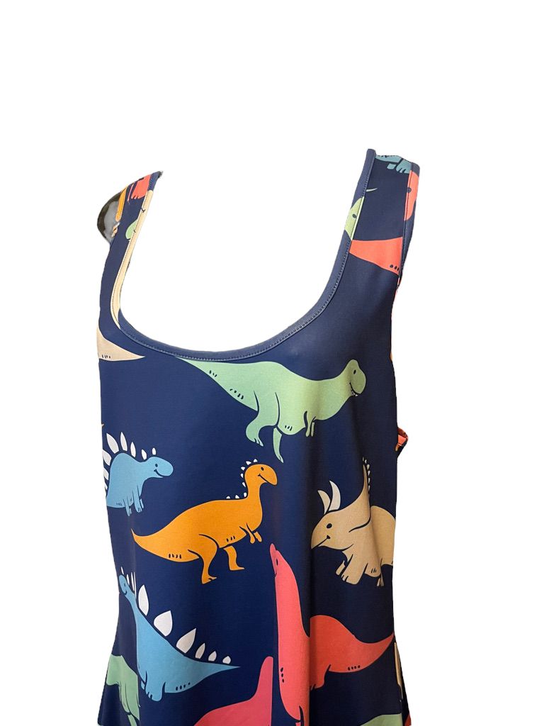 8 Dressfo Dinosaur Print Sleeveless Dress Racerback Tank Blue