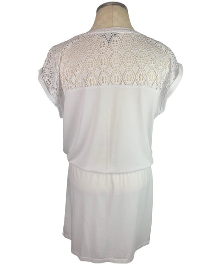 Medium Talbots White Lace Yoke Jersey Knit Pocket Dress