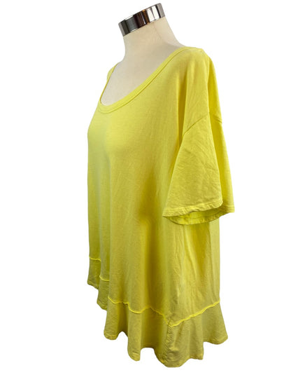 XL Caslon Yellow Flounce Hem Women's Tshirt Short Sleeve Scoop Neck