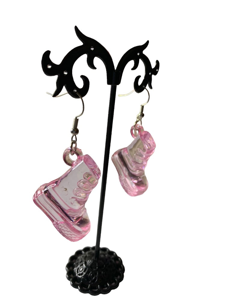 Pink Clear Acrylic Pierced Hook Earrings High Tops Retro Look 2" Dangle