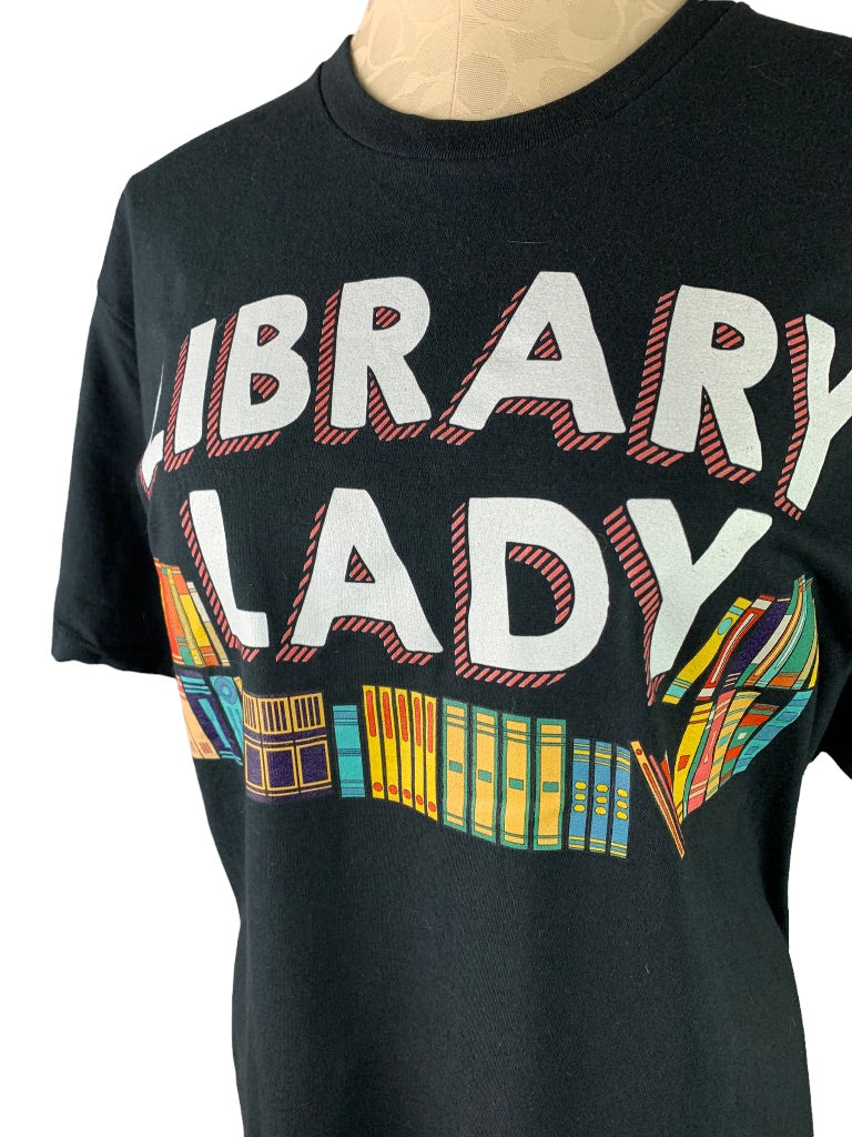 XL "Library Lady" Black Graphic Print T-Shirt Short Sleeve