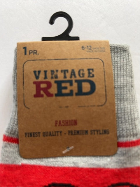 New "Vintage Red" Striped Hope Heart Socks 6-12