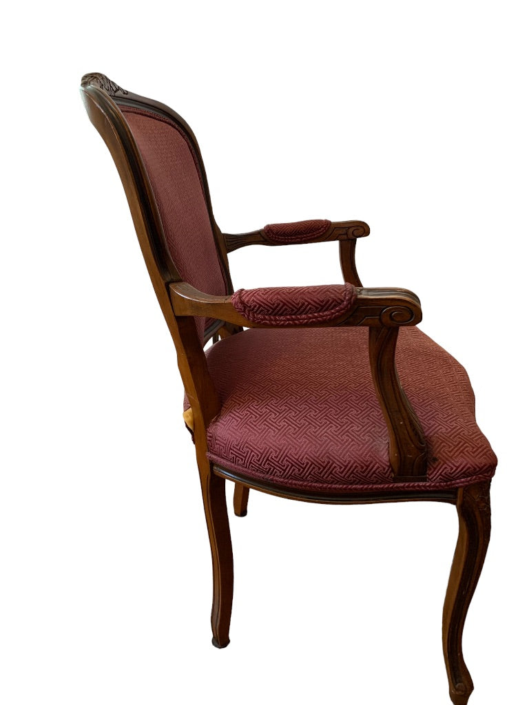 Vintage French Louis XV Style Open Armchair Sturdy Burgundy Upholstery