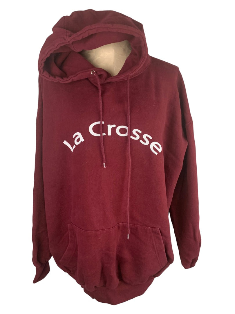 XXL Adult Pullover Burgundy Hoodie Lacrosse Wisconsin Pocket Unisex