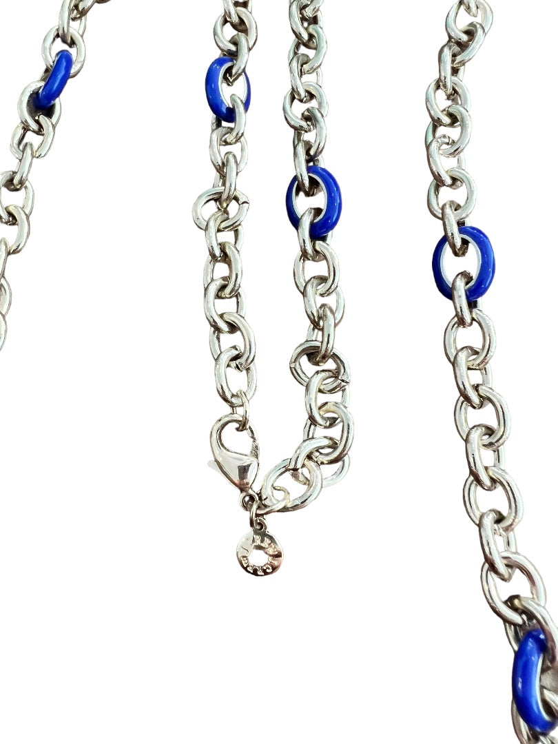 J Crew Goldtone and Blue Chain Link Necklace 36"