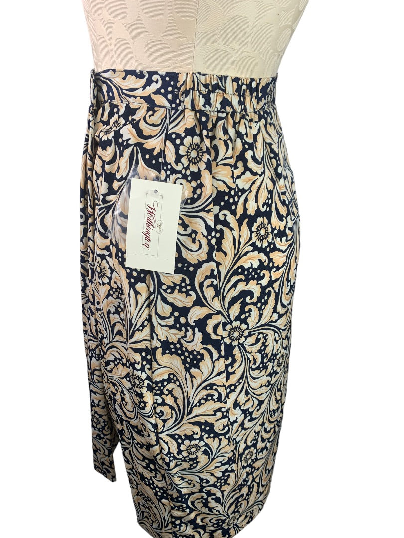 6 Worthington Yellow Navy Blue Skirt Knee Length Skirt New