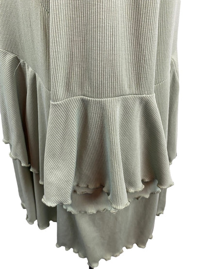 Large Andthewhy Women's Sage Green Pullover Ribbed Knit Top Tiered Ruffle