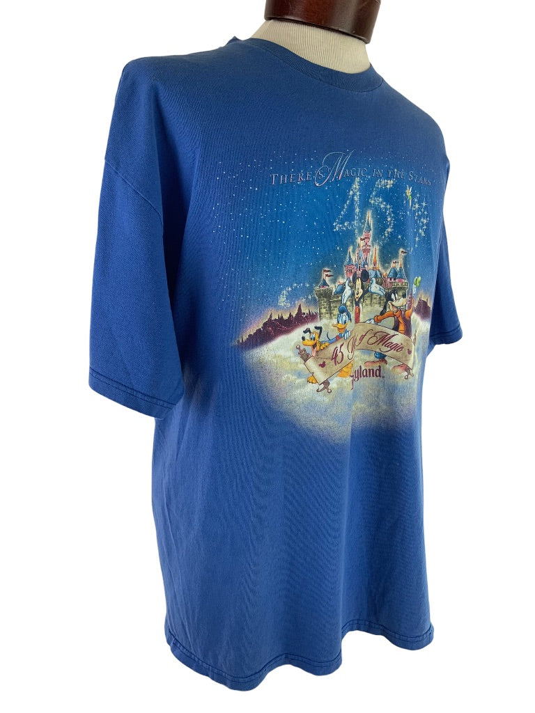 XL Disneyland Vintage Y2K Blue Tshirt "Magic in the Stars" Made in USA 2000