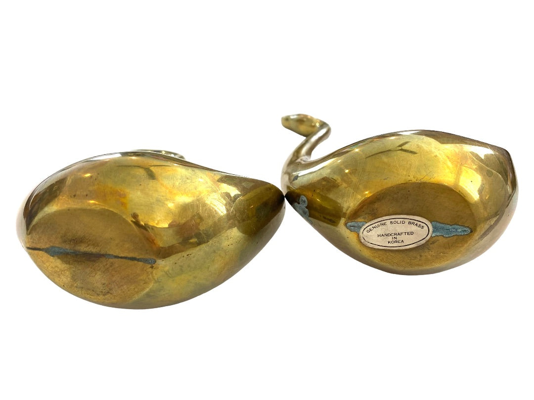 Vintage Brass Swan Statues Figures Set of Two