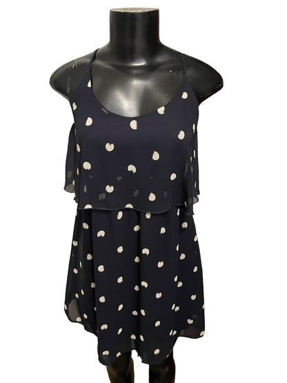 Small Dee Elle Nordstrom Polka Dot Ruffle LIned Spaghetti Strap Dress Navy Blue