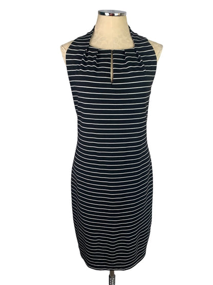 Medium Max Studio Black White Striped Sleeveless Sheath Dress Ribbed Knit