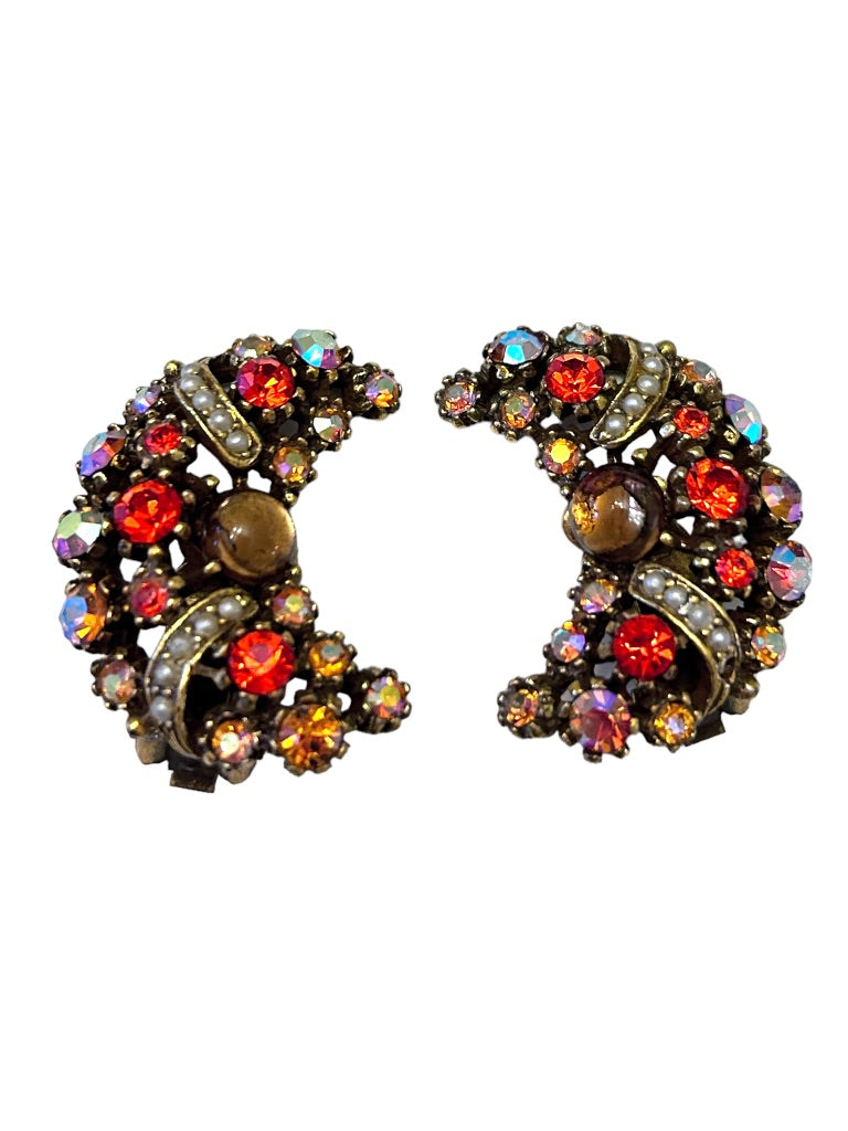 Vintage 1960s Signed ART Arthur Pepper Clip On Non-Pierced Crescent Moon Earrings
