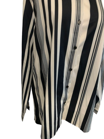 XL Unbranded Women's Button Up Dress Shirt Navy Blue White Vertical Stripe