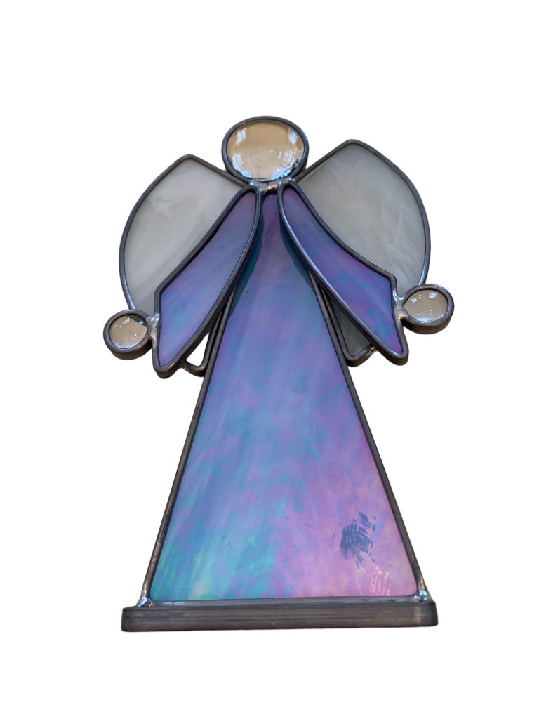 Custom Stained Glass Angel Blue Lavender Tabletop Freestanding 8"h x 4 3/4"w