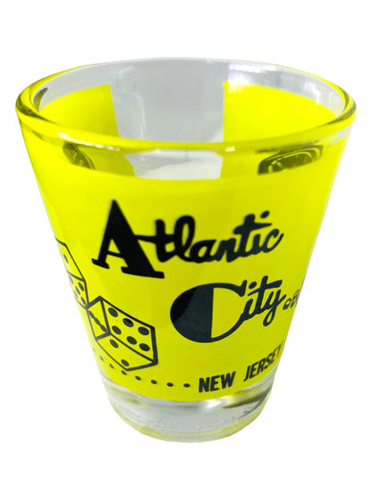 Atlantic City New Jersey Shot Glass Souvenir Barware 2.5"h x 2" Top Diameter Yellow Black