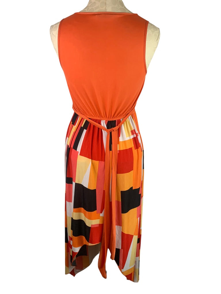 Small Julia Orange Retro Style Dress V-Neck Silk Blend