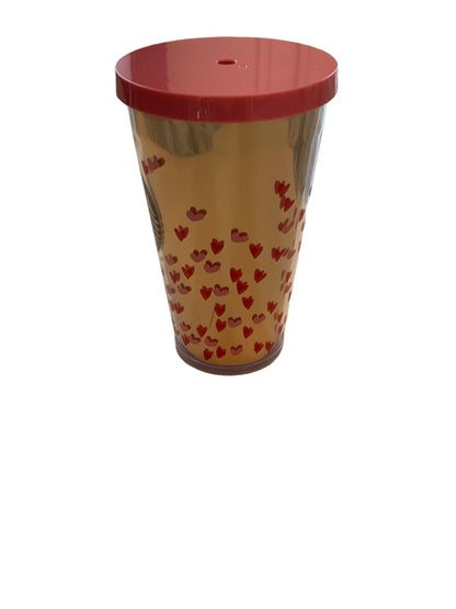 Starbucks 2017 Cold Drink Tumber Valentines Day 16 oz BPA Free Tiny Hearts Gold