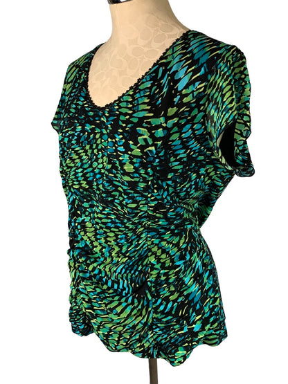 XL Style & Co Women's Green Print V-Neck Pullover Stretch Blouse Sequin Neckline