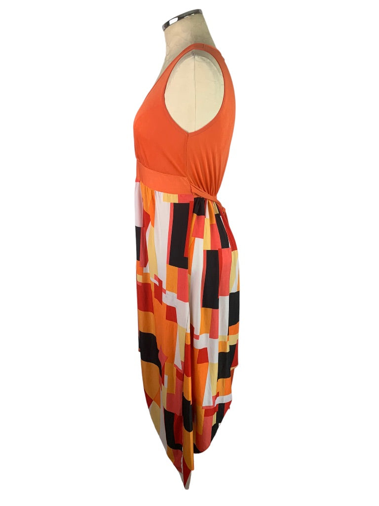 Small Julia Orange Retro Style Dress V-Neck Silk Blend