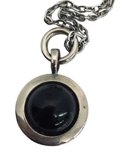 Soho Design Silvertone 32" Necklace Black 2 3/4" Sphere Pendant