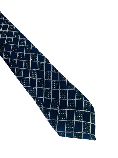 Men's 58" Necktie Tie Navy Blue Diamond Pattern Skinny 2.5"w