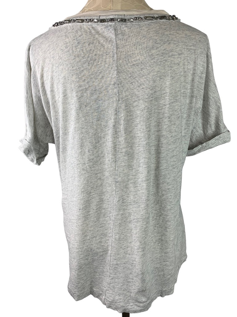 Small J.Crew Women's Jeweled Neckline Gray Soft Tshirt Short Sleeve Style#B9684