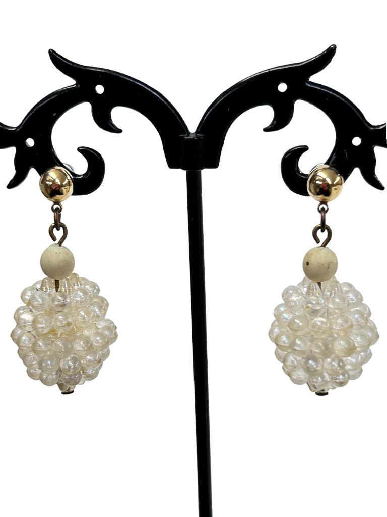 Vintage Ball Drop Acrylic Beaded Earrings Post Pierced 1.5" Drop Dangle