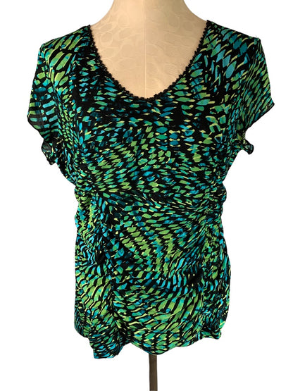 XL Style & Co Women's Green Print V-Neck Pullover Stretch Blouse Sequin Neckline