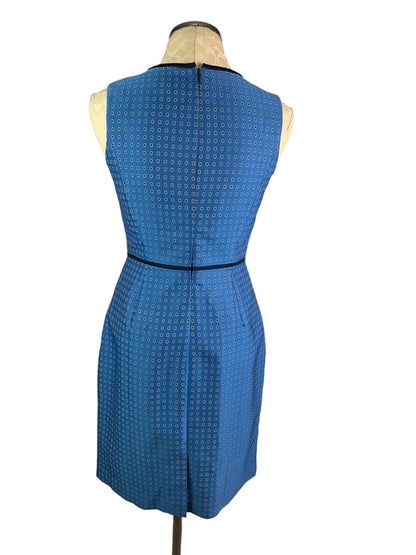 4 J.Crew Blue Sheath Dress Blue Foulard Print Style #F4122 Sleeveless