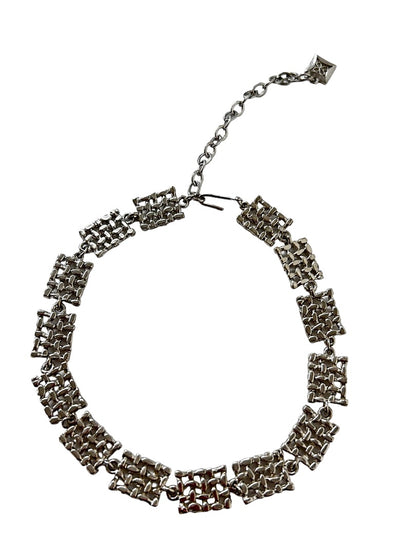 Vintage Choker Necklace 12-15" Pierced Silvertone Geometric Links
