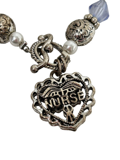Nurse Silvertone Beaded 7.5" Bracelet Toggle Clasp Kindness Comfort