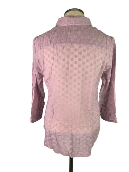 Medium Isaac Mizrahi Live! Sheer Lilac Flock Dot Ruffle Front Button Up