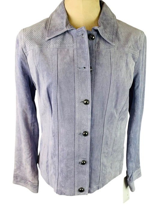 Large Hal Rubenstein Light Blue Gray Suede Women's Button Up Lined Jacket New