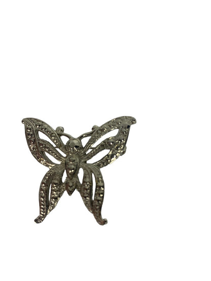 Vintage Silvertone Butterfly Brooch 1.5" Pierced Design Pin