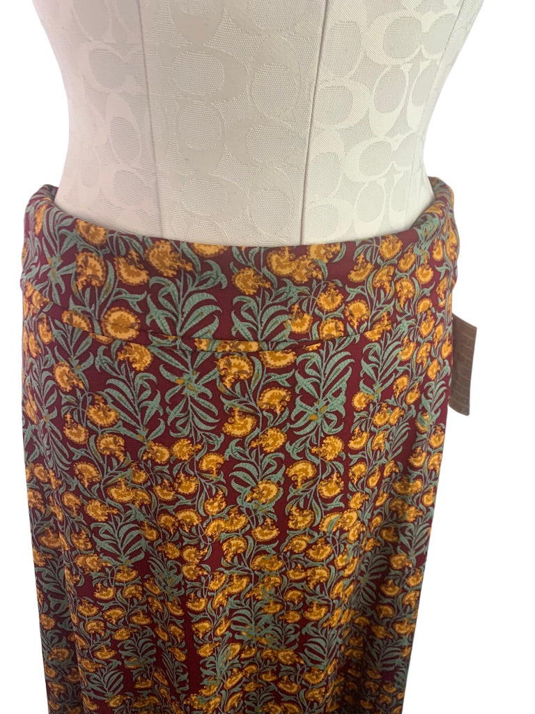 Medium LulaRoe Azure Print Midi Skirt New Red Gold Print High Waist