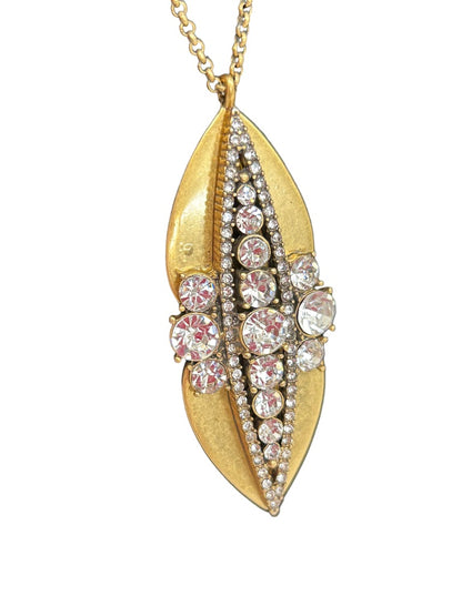 J.Crew Art Deco Style 32-34" Goldtone Necklace Encrusted Oval Pendant