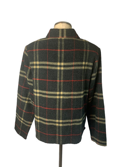 Large Lemon Grass Women's Gray Snap Up Wool Blend Plaid Jacket Shirt Y2K