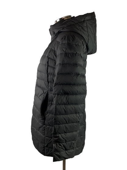 Small Oralay Women's Black Puffer Coat Below Hip Length Pockets Removable Hood