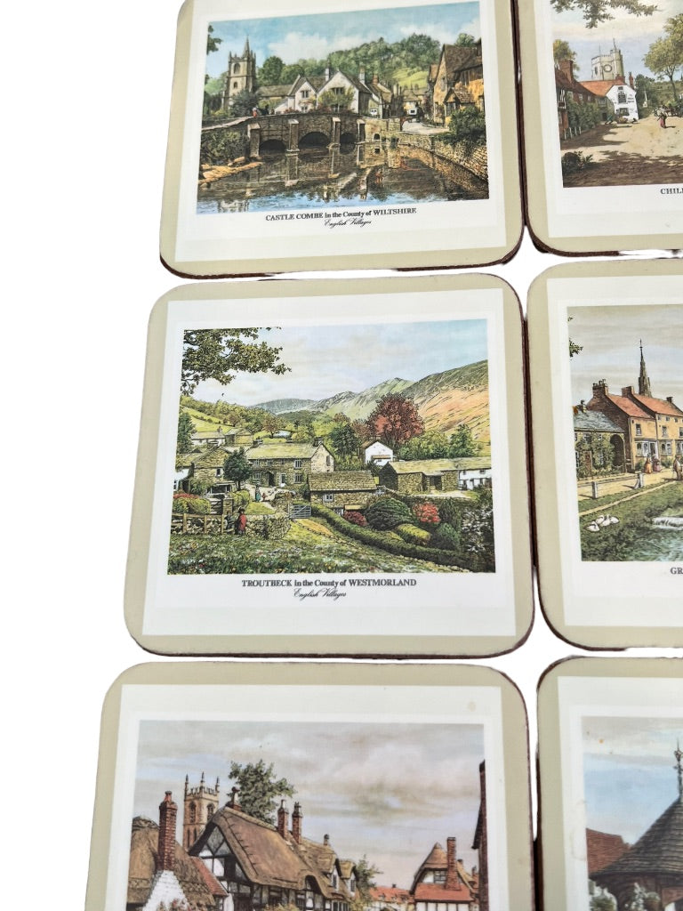 Pimpernel English Villages 4.25x4.25 Coasters Cork Bottom With Box