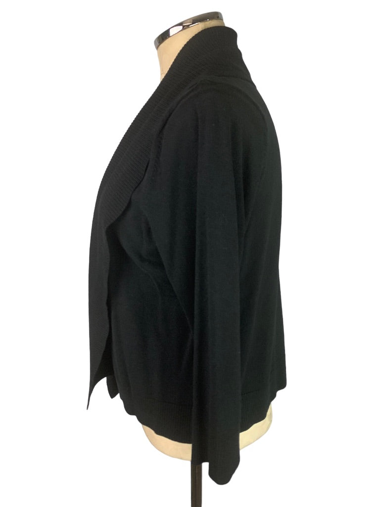 Large Calvin Klein Women's Black Open Waist Length Silk Blend Cardigan Sweater