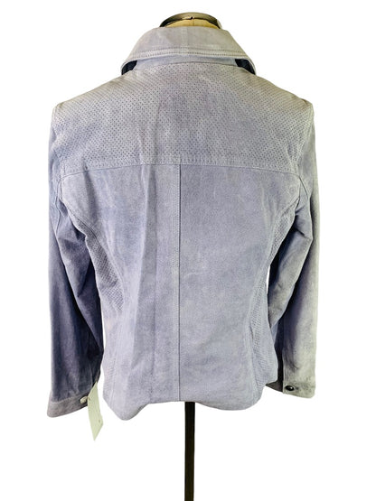 Large Hal Rubenstein Light Blue Gray Suede Women's Button Up Lined Jacket New