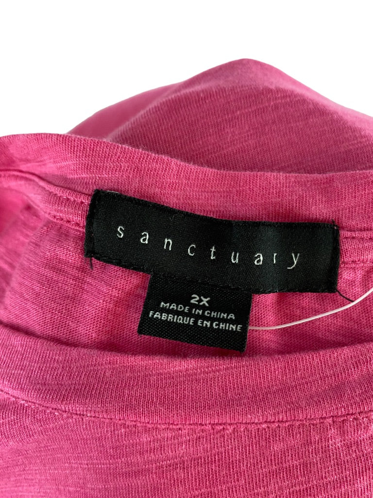 2X Sanctuary Women's Hot Pink Tunic Tshirt Single Pocket Short Sleeve 35" length